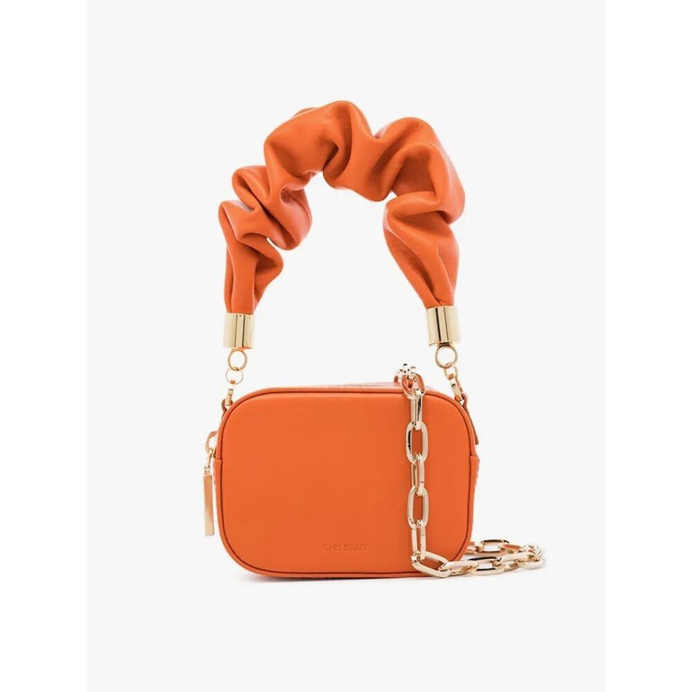 The Sant Micro Shoulder Bag Orange Retails $485 Scrunch Handle Luxury Statement